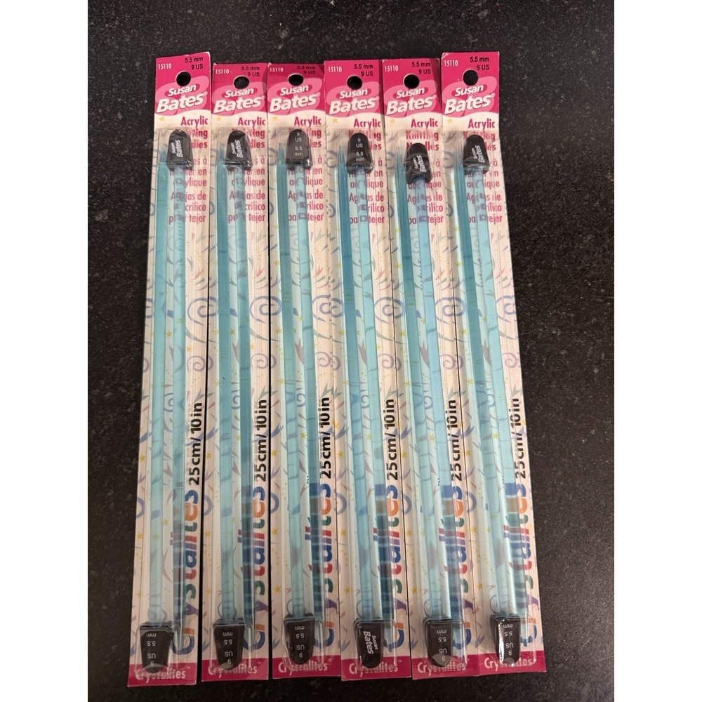 Susan Bates Crystalites Knitting Needles 5.5mm US 9 10" Acrylic Lot of 6‎ NOS